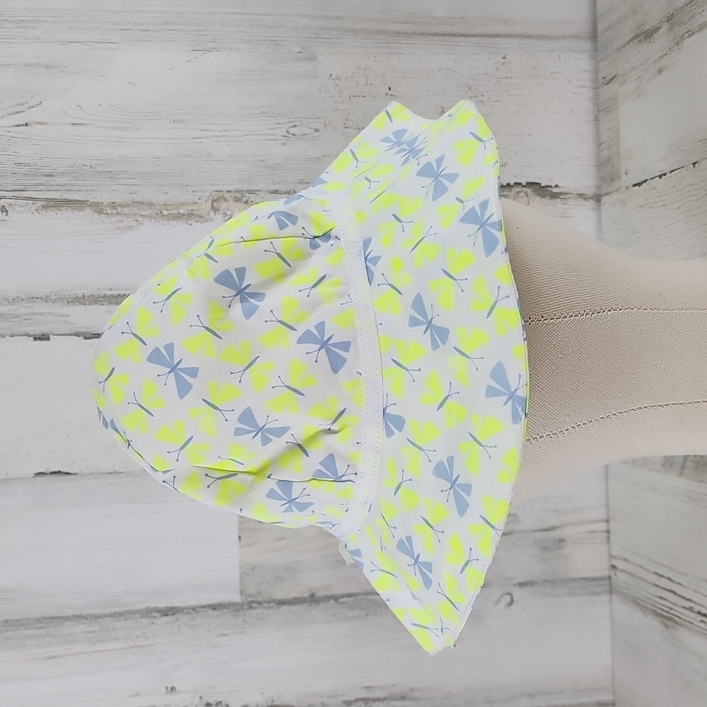 Gymboree neon yellow blue butterfly sunhat bucket hat with chin strap Size 2T/3T